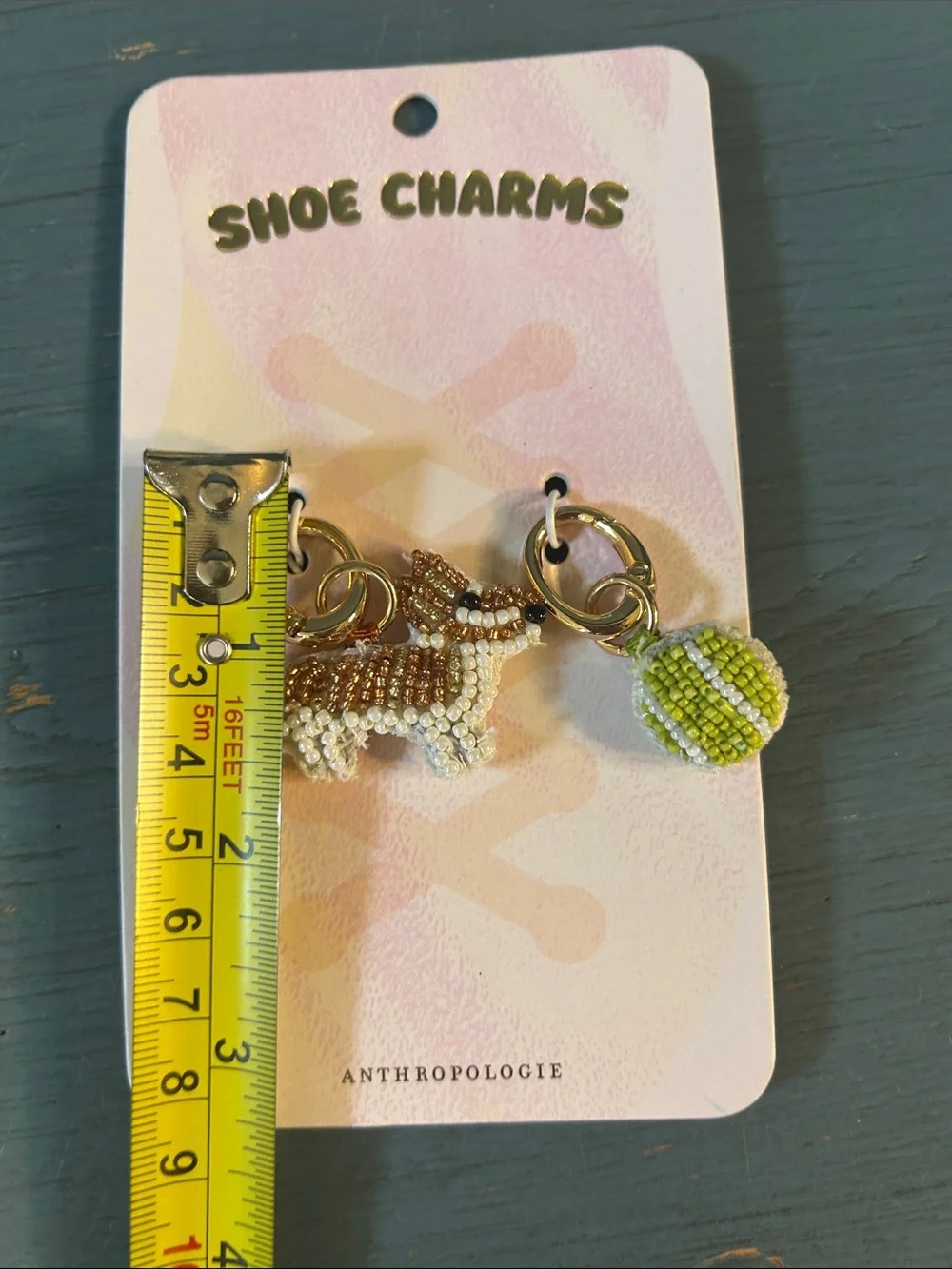 Anthropologie Kids Beaded Corgi & Tennis Ball Shoe Charms - White, Brown, Green